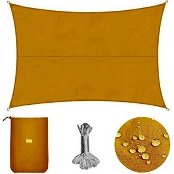 Sekey Toldo Vela de Sombra Impermeable 3x5m Rectangular Protección Rayos UV, Resistente al Desgarro, para Terraza Balcon Patio Exteriores Jardín, con Ojales y Cuerdas de Fijación, Arena