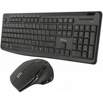 Trust EVO - Combo de Teclado y Ratón Inalámbricos, con Teclas Silenciosas, Alcance de 10 Metros, Ratón con Resolución Ajustable 800/1600PPP y Teclado con 8 Teclas Función, Color Negro