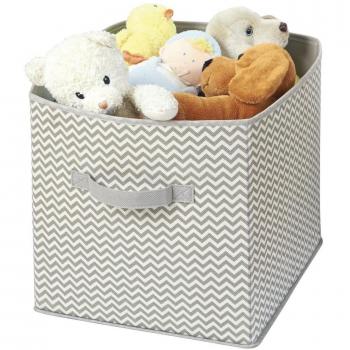 mDesign – Preciosa Caja organizadora de Tela – Caja de almacenaje de Color Gris Pardo y Blanco con Asas – Organizador para Juguetes, Ropa, Libros y Otros Accesorios