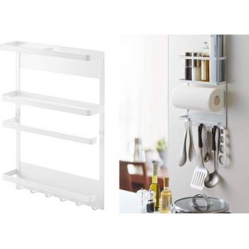 Estantería Magnética para Frigorífico con Accesorio Estante + Colgador + Portarrollos, Fijación Mediante Potente Imán