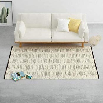 vidaXL Alfombra de Lana Tejida a Mano, 120 x 170 cm, Color Blanco y Negro