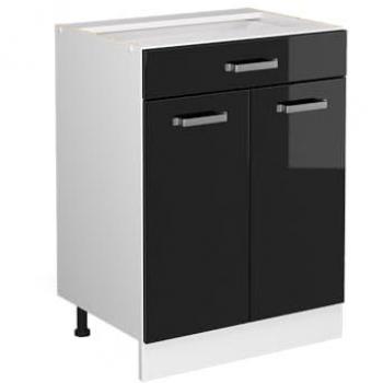 Mueble Bajo Universal R-Line, Negro Brillo Intenso, 60 cm con Cajones, Sin Encimera