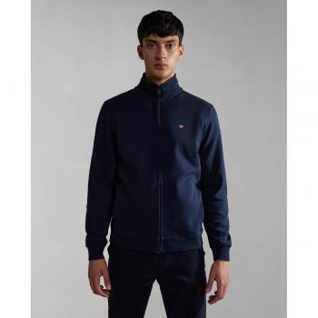 Napapijri Navy Zip-Through Sweatshirt for Men, Size XL, Blue Cotton with Embroidery