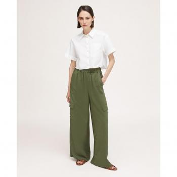 Motivi - Pantalón palazzo cargo de mujer en mezcla de lino con bolsillos