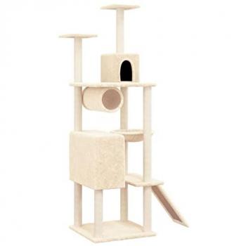 Rascador para gatos con postes de sisal color crema 168 cm