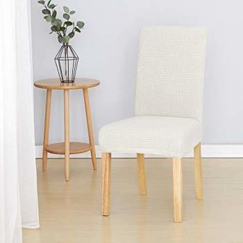 Amazon Marca : Umi. Essentials - Fundas para Sillas Suave Elástica Cubierta de Asiento Extraíble de Comedor Salón Cocina Restaurante Blanco Juego de 2 Piezas