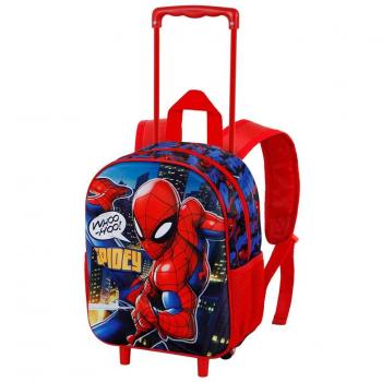 Mochila Trolley 3D Spiderman con Ruedas, Color Rojo y Azul, Dimensiones 31 x 26 x 11 cm, Diseño Infantil para Niño y Niña