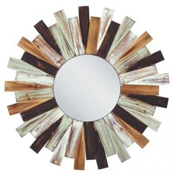 Espejo de Pared Decorativo Multicolor Ø 75 cm de Madera de Abeto Clara y Blanco Verde estilo Tampico