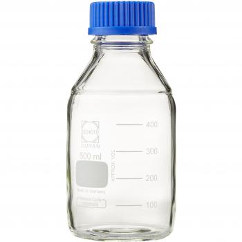 DURAN 218014459 Frascos para Laboratorio con Rosca DIN, Graduados, GL45, con Tapa A Rosca Y Anillo De Vertido De PP, 500 ml, Azul