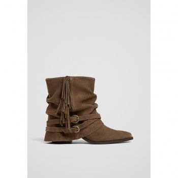 Brown Leather Cowboy Ankle Boots with Fringing Size 8 and 10