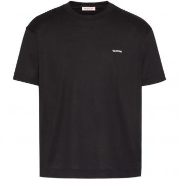 Valentino Men's Logo Cotton T-Shirt in Black | Size Medium | 4V3MG01F9US0NO