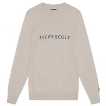 Lyle & Scott Men's Script Jacquard Sweater - Grey/Tan/Cove - Large/Regular Size