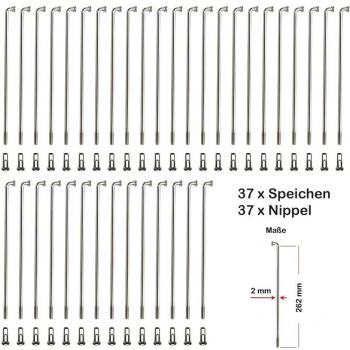 37 x radios de bicicleta Spokes Niro Acero Inoxidable 262 mm plata 2 mm de diámetro con cabecillas