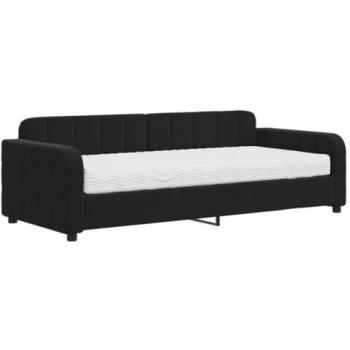 Sofá cama con colchón terciopelo negro 90x200 cm