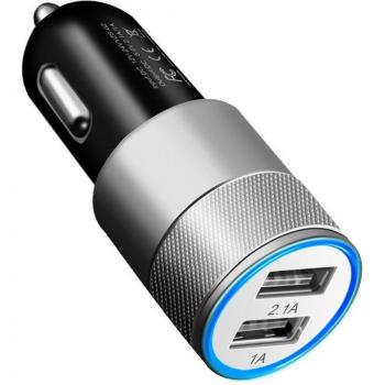 Cargador de Coche Dual USB 5V 2.1A de Aleación de Metal - Adaptador Rápido para iPhone, Xiaomi, Samsung, Huawei, HTC y LG