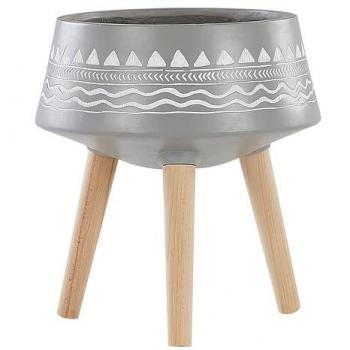 Soporte para plantas redondo de magnesio gris claro 42 x 42 x 26 cm con base de madera maciza estilo moderno bohemio