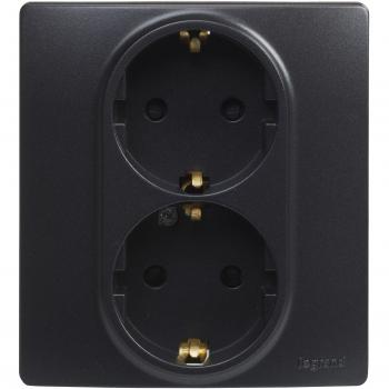 Legrand Niloé - Base de enchufe schuko doble + Interruptor conmutador doble 10A, Color Negro, monoblock, mecanismo completo