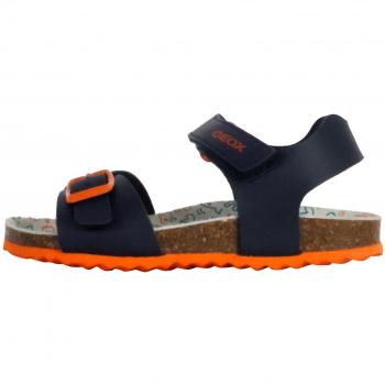 Sandalias Niño Geox J Ghita B. B, color azul marino/naranja oscuro, características: diseño cómodo, suela antideslizante, material transpirable, cierre de velcro ajustable