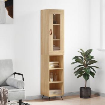 Aparador de madera contrachapada 34,5x34x180 cm con 3 estantes en color roble Sonoma, mueble de almacenaje para salón, buffet y armario auxiliar