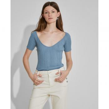 Camiseta Naëlle de mujer con pliegues y cuello redondo, diseño ajustado