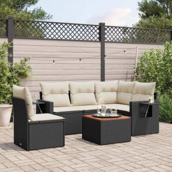 6-Piece Black Poly Rattan Garden Sofa Set with Cushions