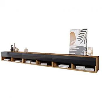 Mesa de TV Sarasota 144 LED Wotan Roble y Negro Brillante 300x30x33cm