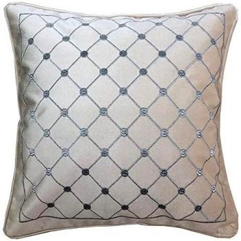 Cojín decorativo de terciopelo y poliéster con diseño de rombos en tonos gris y blanco