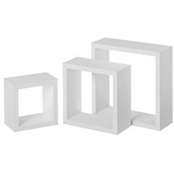 Set de 3 Estantes Cubo de Madera MDF Blancos con Capacidad de 5 kg, Incluye Herrajes y Medidas de 25, 20 y 15 cm