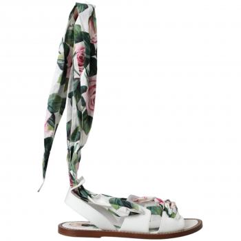 Dolce & Gabbana Multicolor Floral Print Ankle Wrap Sandals, Female, Size EU37/US6.5 (4 UK / 7 US)