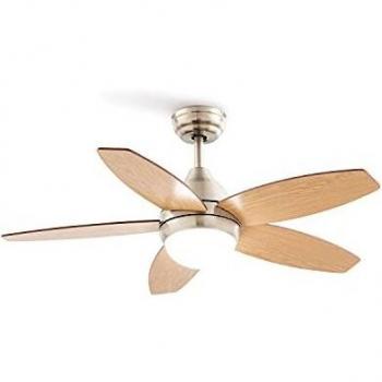 CREATE / FLOWOOD / Ventilador techo con luz motor AC níquel aspas madera natural / Silencioso, 2 alturas, temporizador