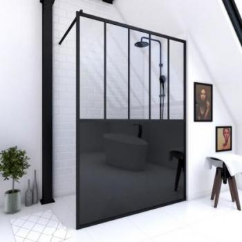 Mampara de ducha fija Black Indus 140 x 200 cm - Cristal templado 5mm y Estructura de Aluminio negro mate