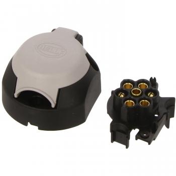 Conector Hella 8JB 001 943-041 - 12V - 7 polos - Bronce de estaño - Carcasa plástica negra y blanca - Norma DIN/ISO: 3732
