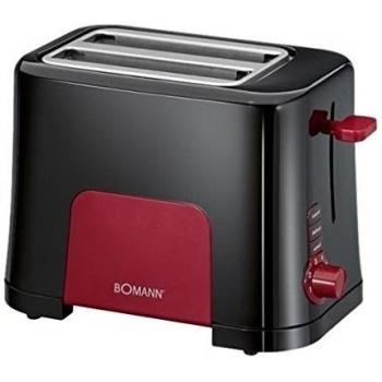 Bomann TA 1573 CB - Tostadora de 2 ranuras, 3 funciones, calienta panecillos, 700 W, color negro y rojo