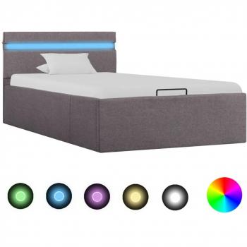Cama canapé hidráulica de almacenaje con led, tela gris topo, 100x200 cm