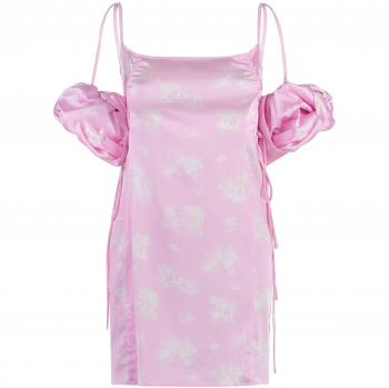 Jacquemus Women's Chou Satin Dress in Pink, Size S, with detachable sleeves