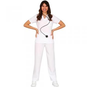 Disfraz de enfermera adulta T-M, talla 38-40, incluye gorro y delantal, diseño de estilo clásico con detalles en blanco y rojo, fabricado en material ligero y cómodo para uso prolongado