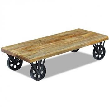 vidaXL Mesa de Centro Madera de Mango y Ruedas Acero 120x60x30 cm Hecha a Mano