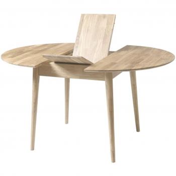 Mesa de comedor redonda extensible de 100 a 130 cm en roble macizo blanqueado Kundy