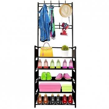 Recibidor Perchero Organizador Entrada Nyana Home con 5 Baldas, Zapatero para 20 Pares y 8 Colgadores de Ropa, Fácil Instalación y Montaje
