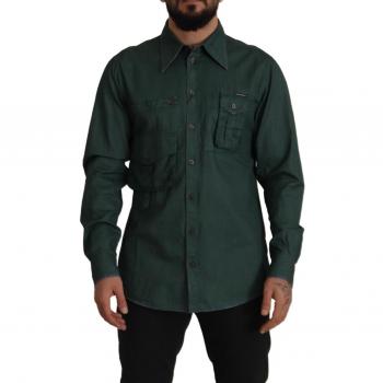Dolce & Gabbana Dark Green Button Down Long Sleeves Shirt - IT41 | L