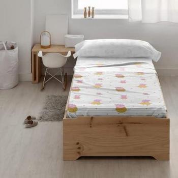 Juego de Sábanas 100% Algodón Peppa Pig Hula Hoop - Tacto Suave - Ecológico - Multicolor - Talla 175x270 cm - Ligeras, Suaves y Confortables - Lic