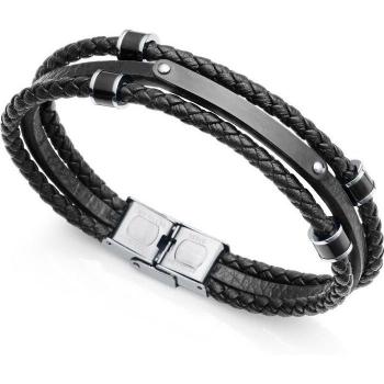 Pulsera de hombre Viceroy Beat en acero negro con cuero trenzado triple
