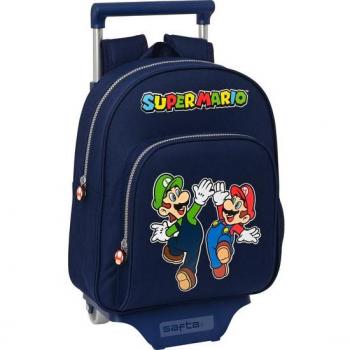 Mochila Escolar Super Mario con Carro Evolution Safta Modelo 609 + Carro 705 Azul Marino