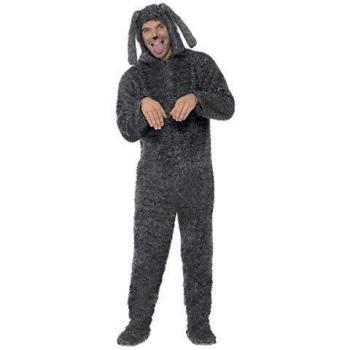Smiffys-23605L Perro de Peluche, Todo es un Solo Disfraz con Capucha, Color Gris, L-Tamaño 42-44