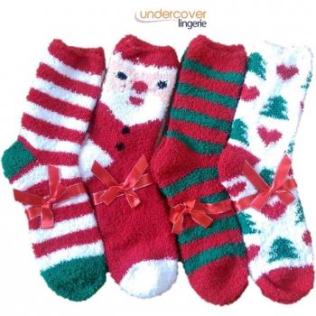 4 Pairs Womens Cosy Fleece Soft Christmas Socks