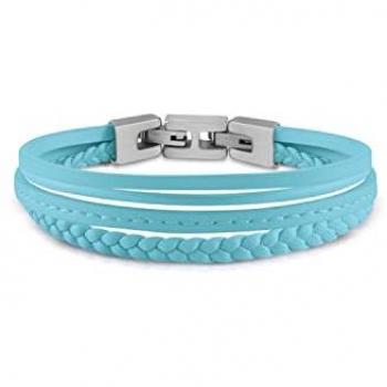 Pulsera Guess Hombre Malibu JUMB01345JWSTBBT-U cuero azul acero inoxidable bandas múltiples