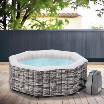 Bañera de Hidromasaje Hinchable Carosino 5 Personas Ø195x70cm - Efecto Piedra, Calefacción, Filtración y Masaje, Volumen 800L