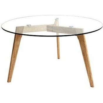 Mesa de Centro Redonda de Cristal y Madera Ø80x45cm - Elegante Diseño CMP IBERICA