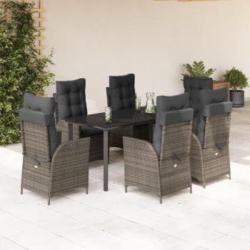7 Piece Gray Poly Rattan Garden Dining Set with Cushions