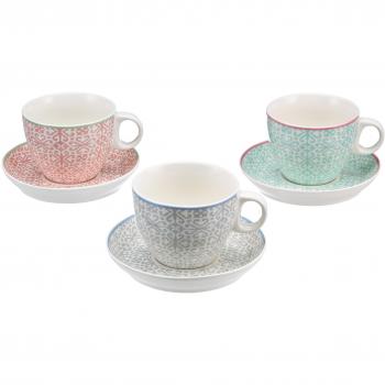Versa 1947007 Set de Tazas Café Mosaico Porcelana Multicolor 200 ml 6 Unidades